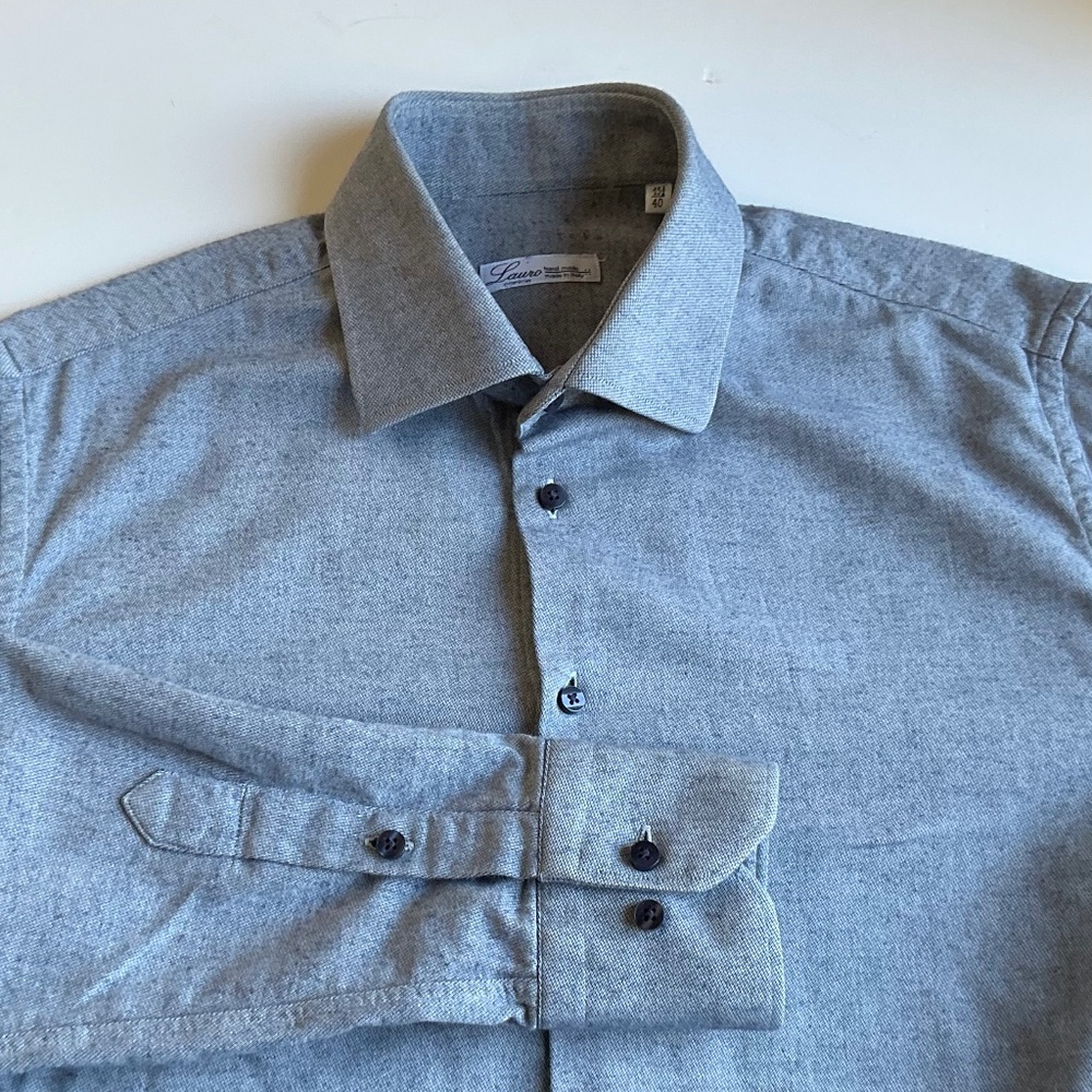Lauro  solid gray thicker cotton shirt Sz 15 3/4 ~ 40 handmade  in Italy 🇮🇹